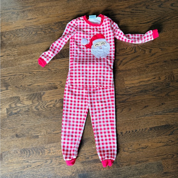 Classic Whimsy Happy Santa Red Gingham Kids Pajama Set Size 5 - Picture 3 of 4